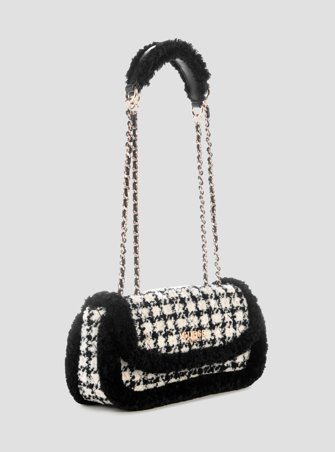 GUESS Womens Black Multi Cristi Convertible Crossbody Flap Bag QT813921 Front Side View