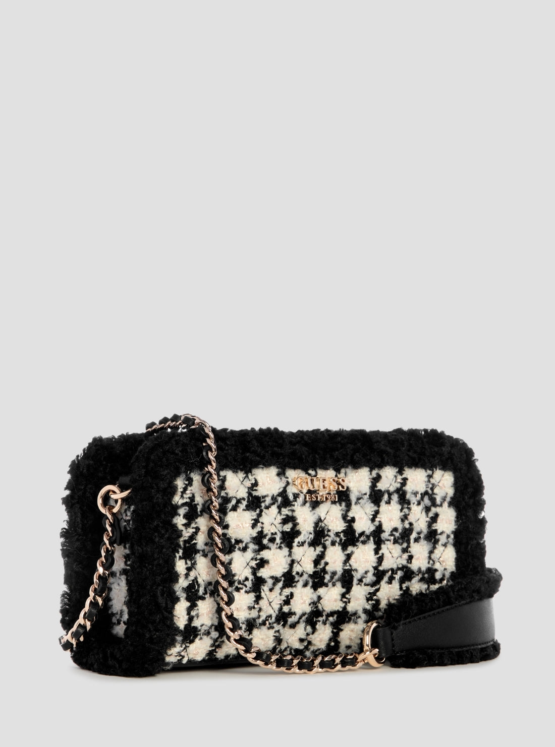 GUESS Womens Black Multi Cristi Top Zip Crossbody Bag QT813972 Front Side View
