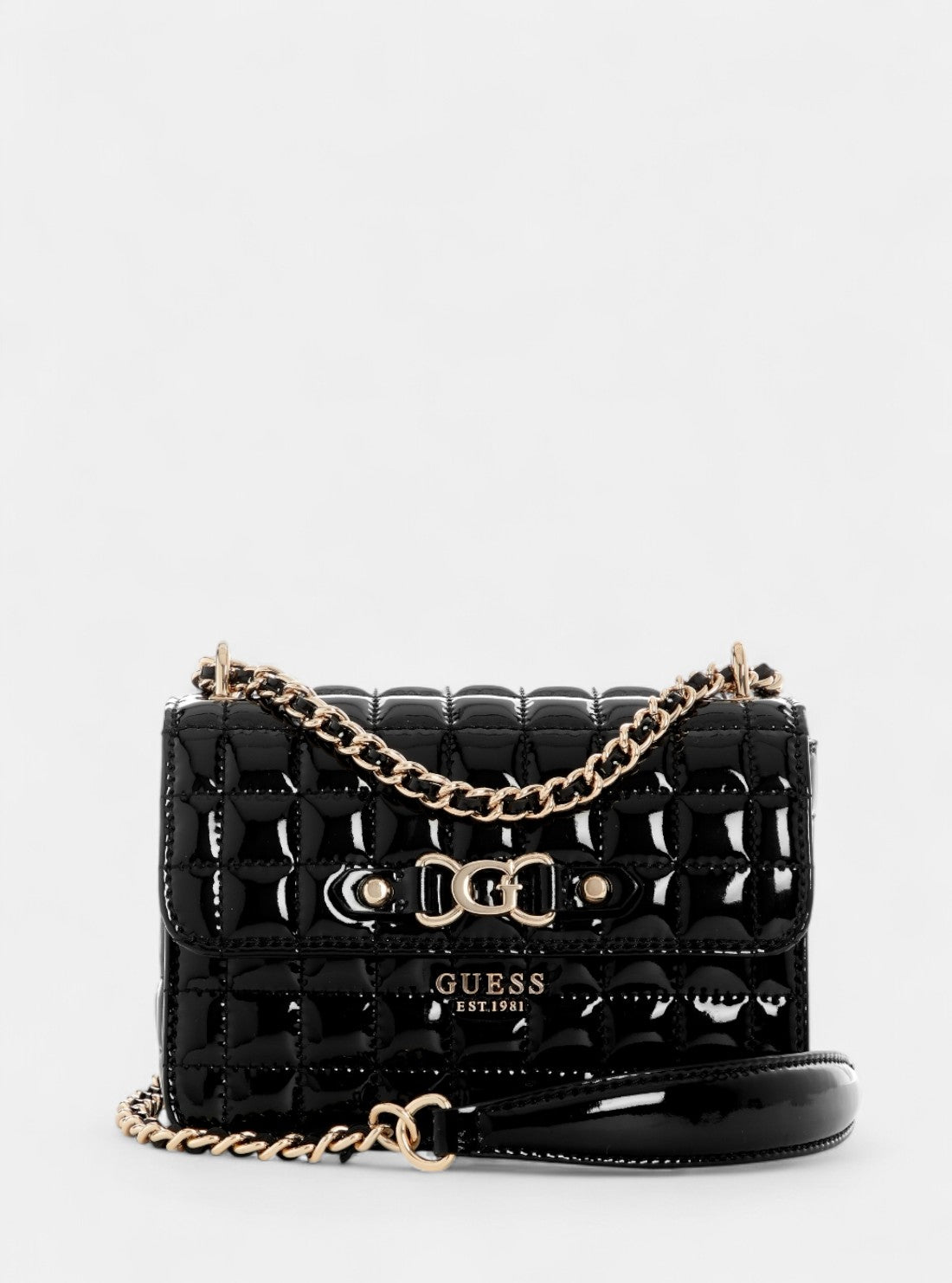 GUESS Womens Black Nadira Mini Convertible Crossbody Flap QT842478 Front View