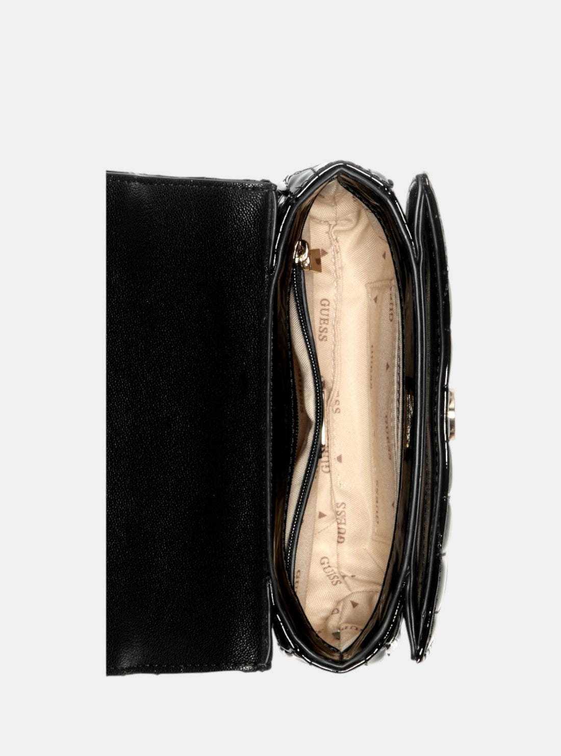 GUESS Womens Black Nadira Mini Convertible Crossbody Flap QT842478 Inside View