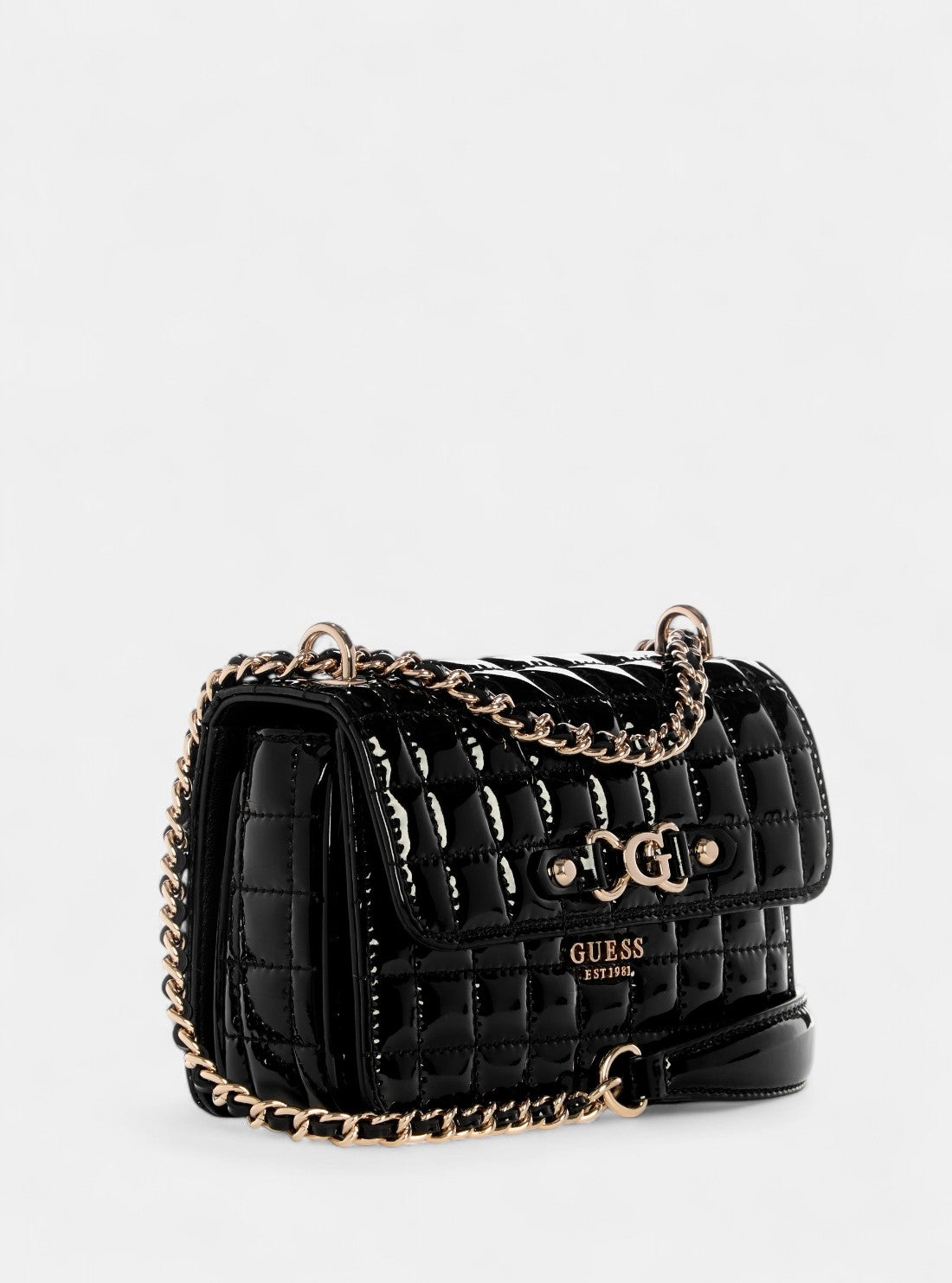 GUESS Womens Black Nadira Mini Convertible Crossbody Flap QT842478  Front Side View