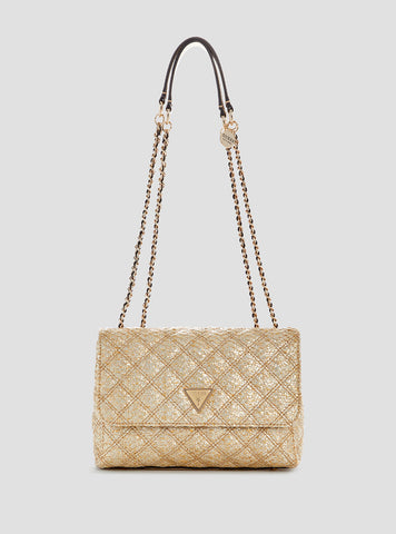 GUESS Womens Gold Guilly Convertible Crossbody Bag QW967320 Front View