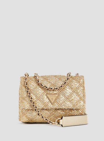 GUESS Womens Gold Giully Mini Convertible Crossbody Bag QW967374 Front View