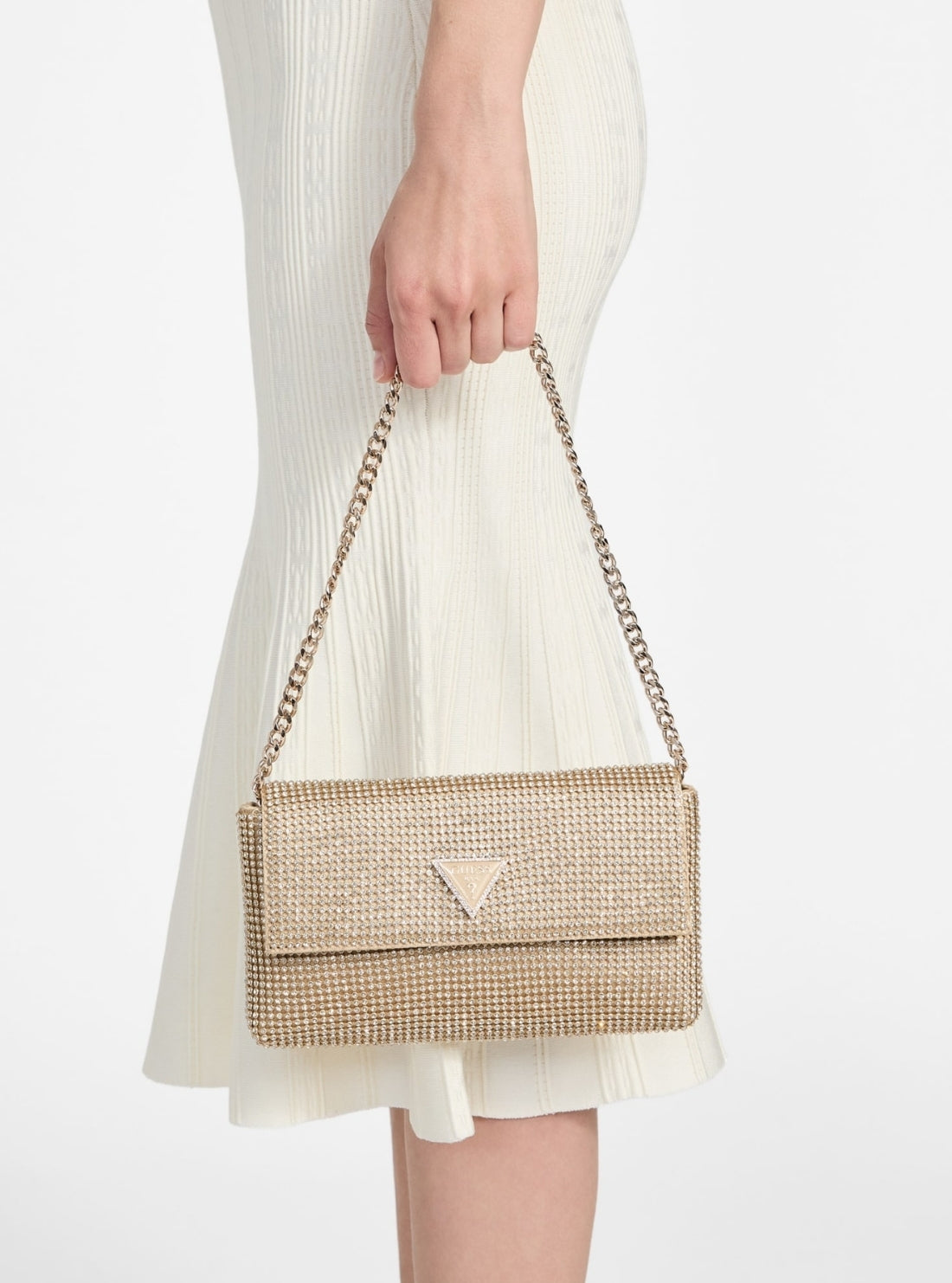 GUESS Womens Gold Zalina Clutch Bag RP935070 Model View