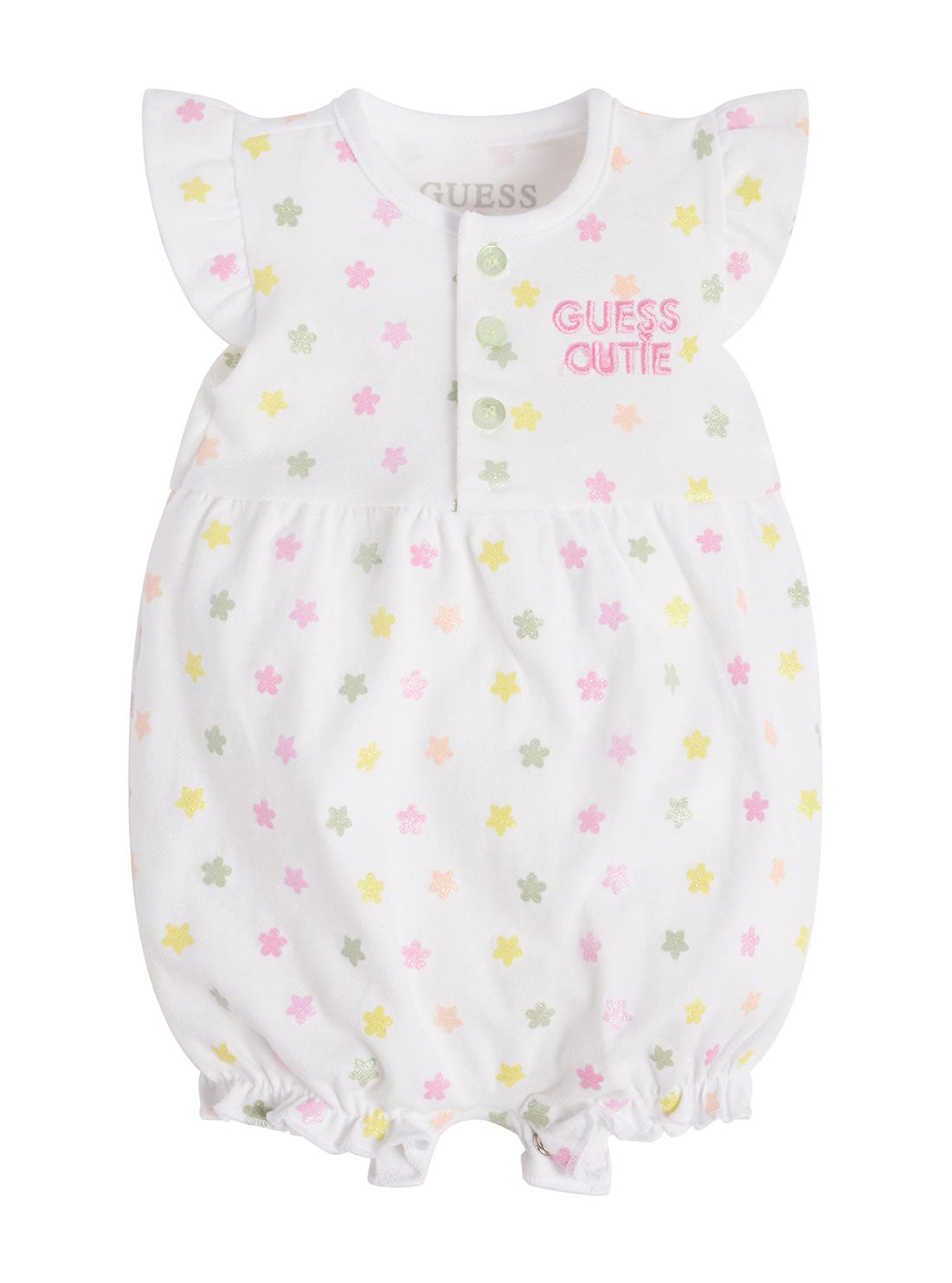 White Glitter Flower Onesie | GUESS Baby | Front view