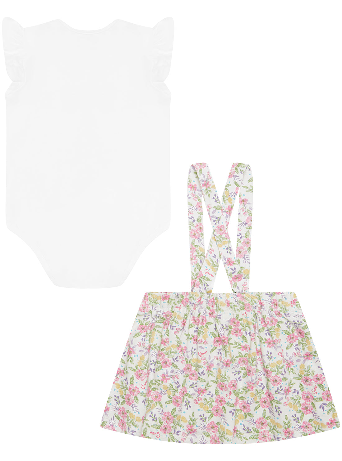 White Floral Print Onesie and Skirt Set (0-12M) back view