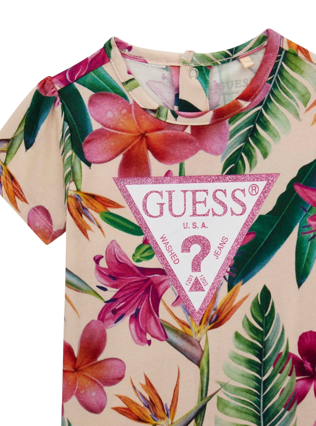 GUESS Kids Eco Floral Stretch Jersey Shortie (0-12m) S5GG00K6YW4 Detail View