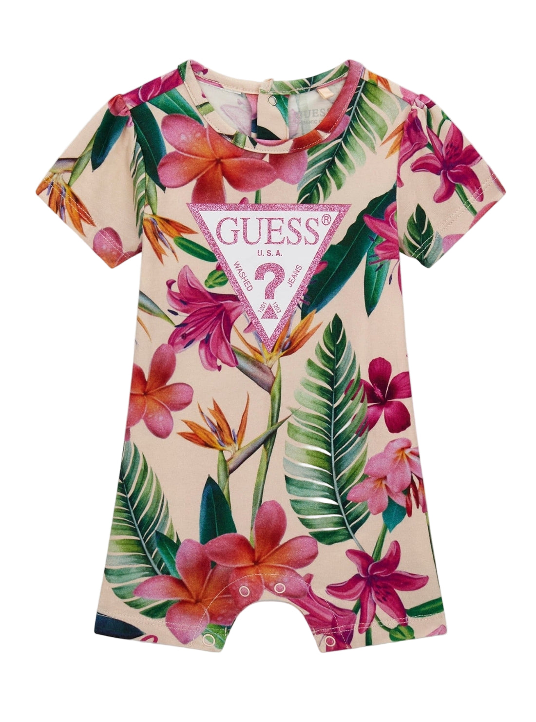 GUESS Kids Eco Floral Stretch Jersey Shortie (0-12m) S5GG00K6YW4 Front View