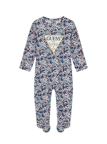 GUESS Kids Multi Floral Logo Interlock Overall (0-12m) S5YG01KA6W4 Front View