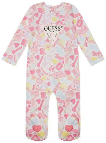 GUESS Kids Pink Multi Interlock Romper (0-12m) S5YG01KA6W4 Front View