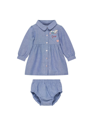 GUESS Kids Blue Long-Sleeve Dress Set (0-9m) S5YG07W9CL0O Front View