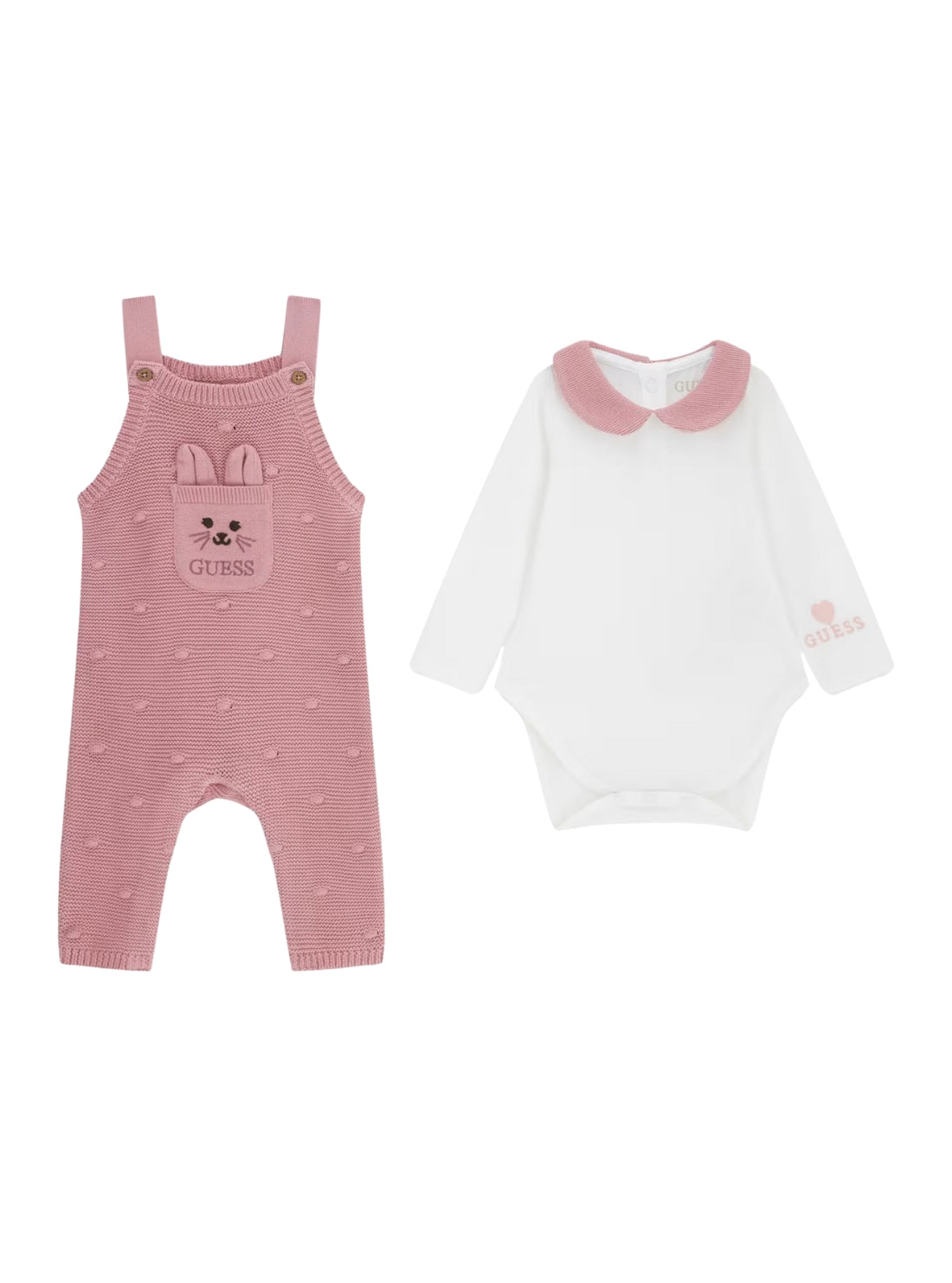 GUESS Kids Eco Pink Body and Knit Overall Set (0-12m) S5YG09K6YW1 Front View_2