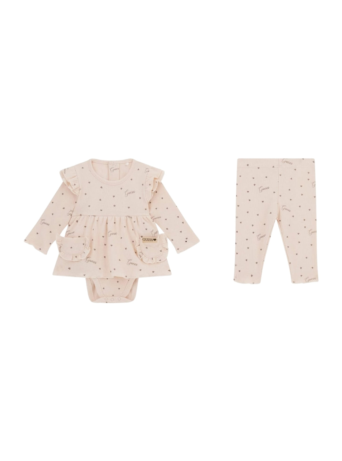 GUESS Kids Eco Beige Bodysuit Dress and Pants Set (0-12M) S5YG10KBZP4 Front View