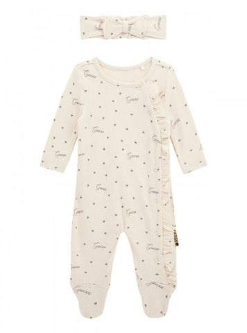 GUESS Kids Eco Beige Coverall and Headband Set (0-12m) S5YG11KBZP4 Back View