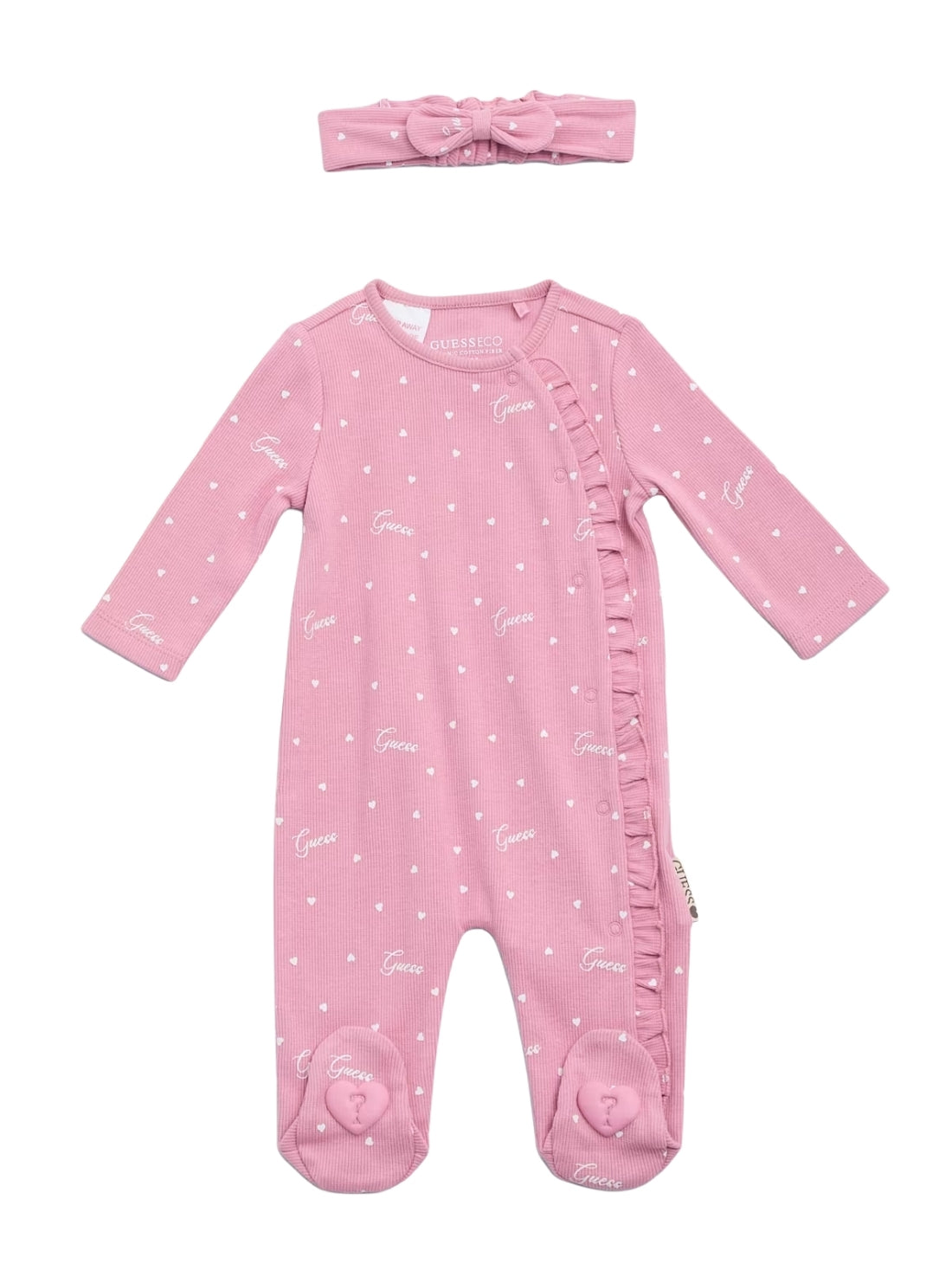 GUESS Kids Eco Pink Coverall and Headband Set (0-12m) S5YG11KBZP4 Front View