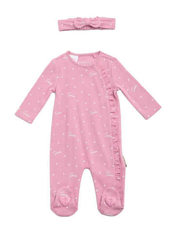 GUESS Kids Eco Pink Coverall and Headband Set (0-12m) S5YG11KBZP4 Front View