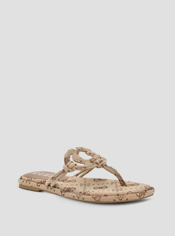 GUESS Footwear Brown Logo Saime Flat Sandals SAIME3 Front Side View
