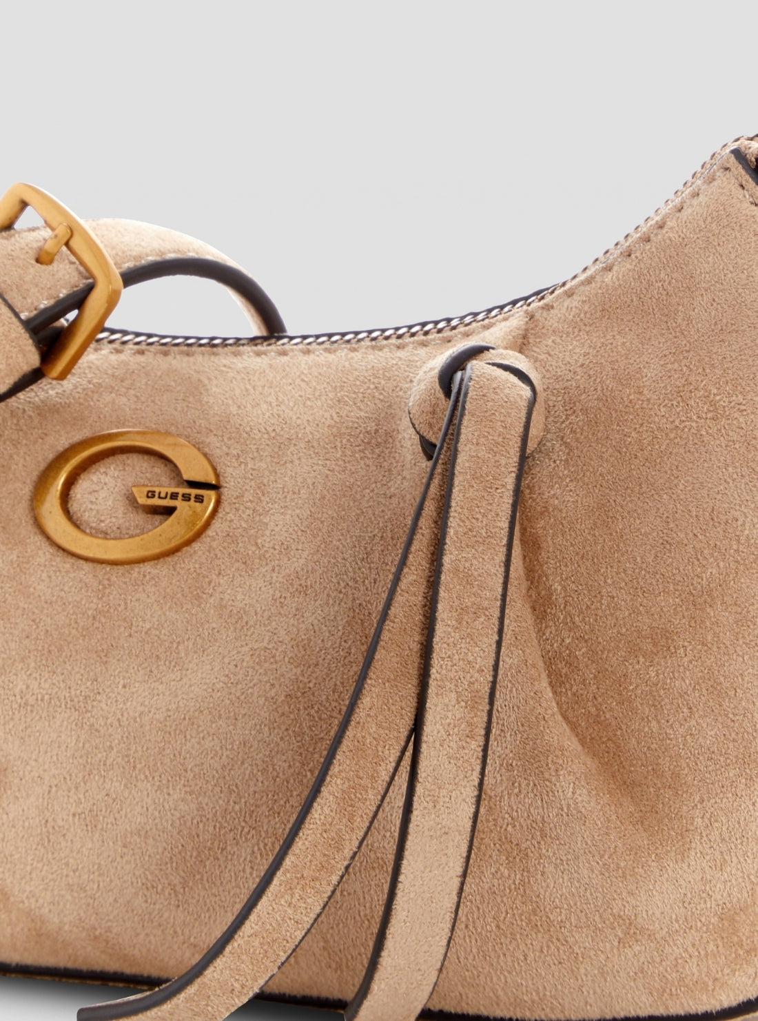 GUESS Womens Bone Allegra Shoulder Faux-Suede Crossbody Bag SB223717 Detail View