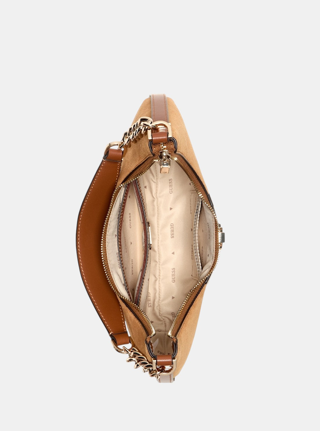 GUESS Womens Brown Erenia Top Zip Shoulder Bag SB783818 Inside View