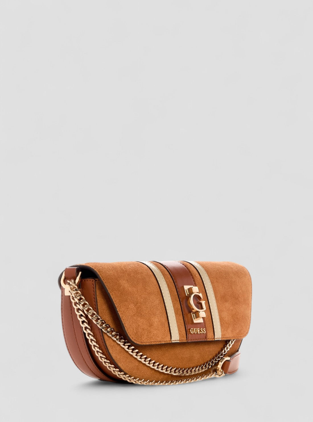 GUESS Womens Brown Erenia Convertible Crossbody Flap Bag SB783821 Front Side View