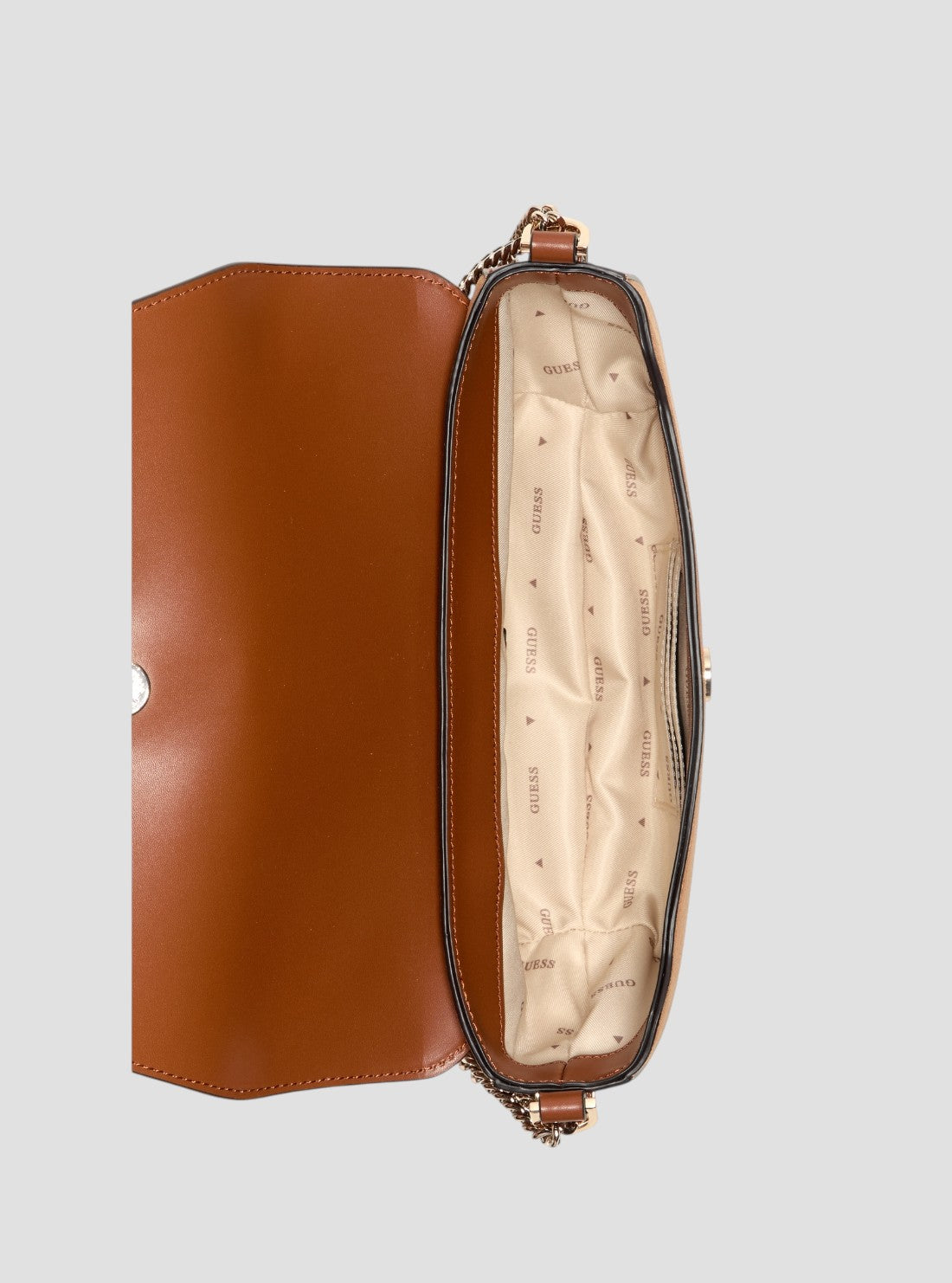 GUESS Womens Brown Erenia Convertible Crossbody Flap Bag SB783821 Inside View