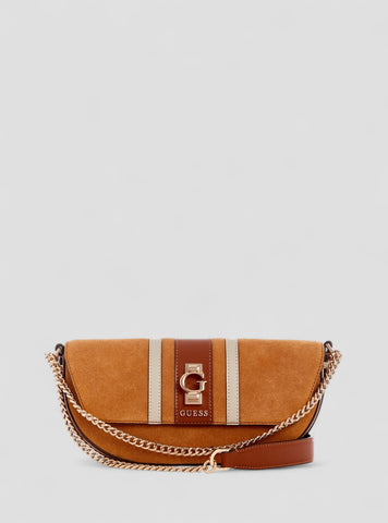 GUESS Womens Brown Erenia Convertible Crossbody Flap Bag SB783821 Front View