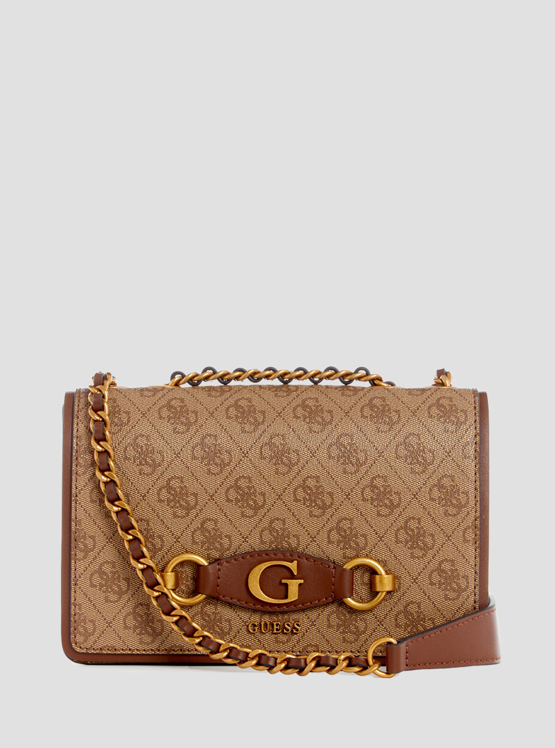 GUESS Women's Brown Logo Izzy Convertible Crossbody Flap Bag SB865421LGW Front View