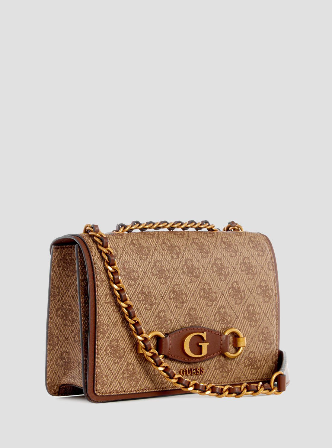 GUESS Women's Brown Logo Izzy Convertible Crossbody Flap Bag SB865421LGW Side View