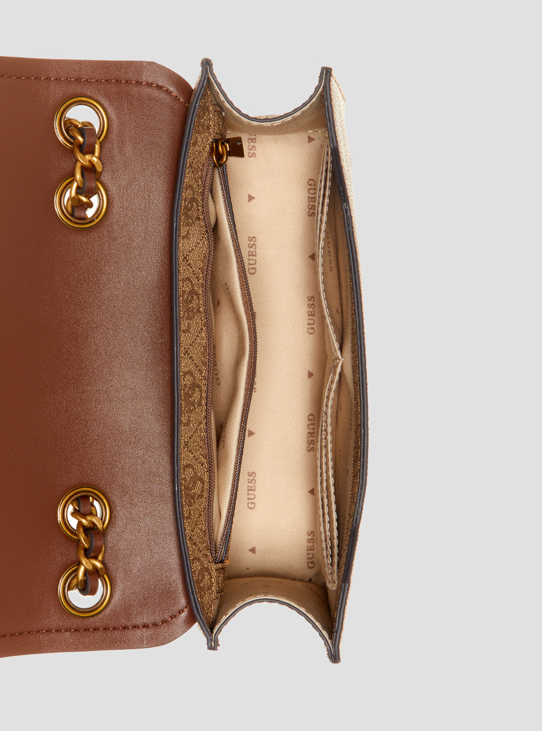 GUESS Women's Brown Logo Izzy Convertible Crossbody Flap Bag SB865421LGW Internal View