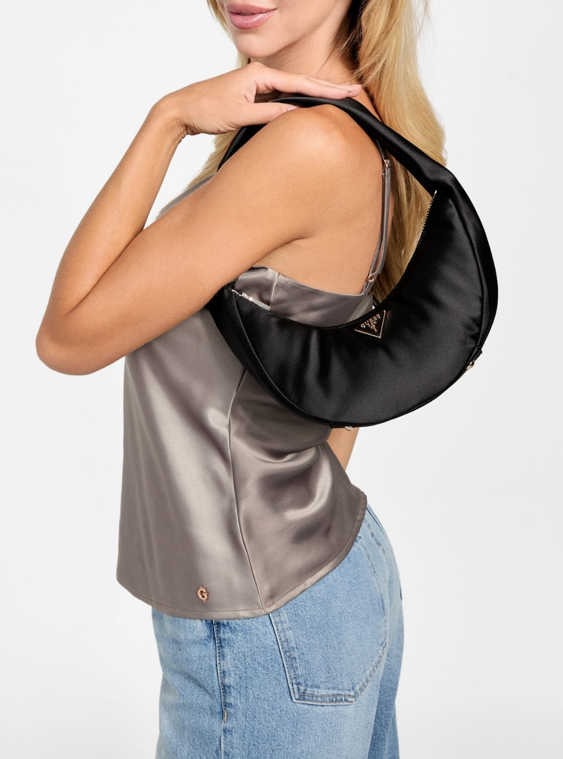 GUESS Womens Black Sunetra Mini Shoulder Bag SE753472 Model View