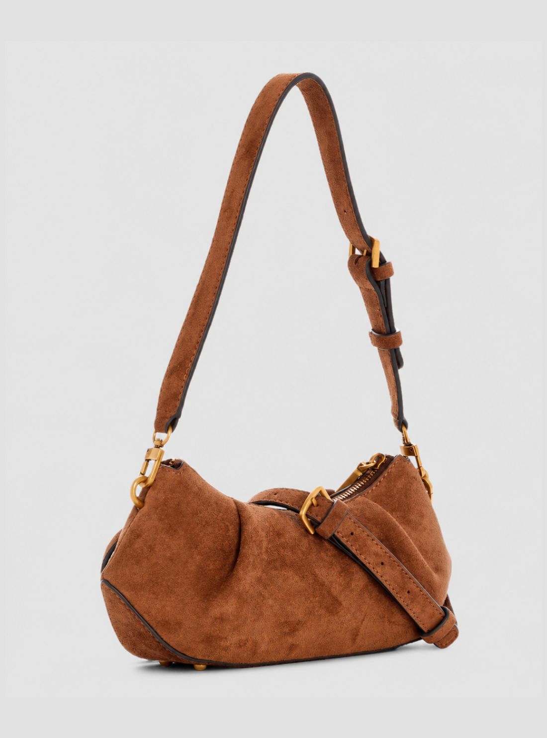 GUESS Womens Cognac Allegra Shoulder Faux-Suede Crossbody Bag SG223717 Back View