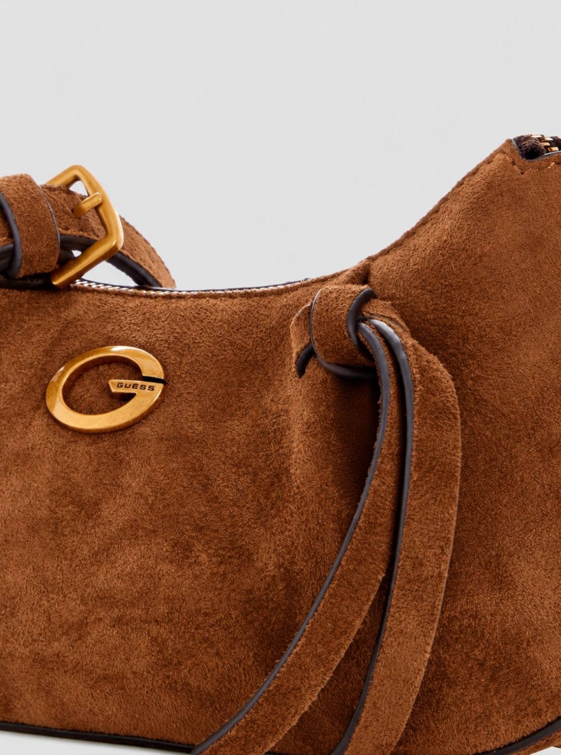 GUESS Womens Cognac Allegra Shoulder Faux-Suede Crossbody Bag SG223717 Detail View