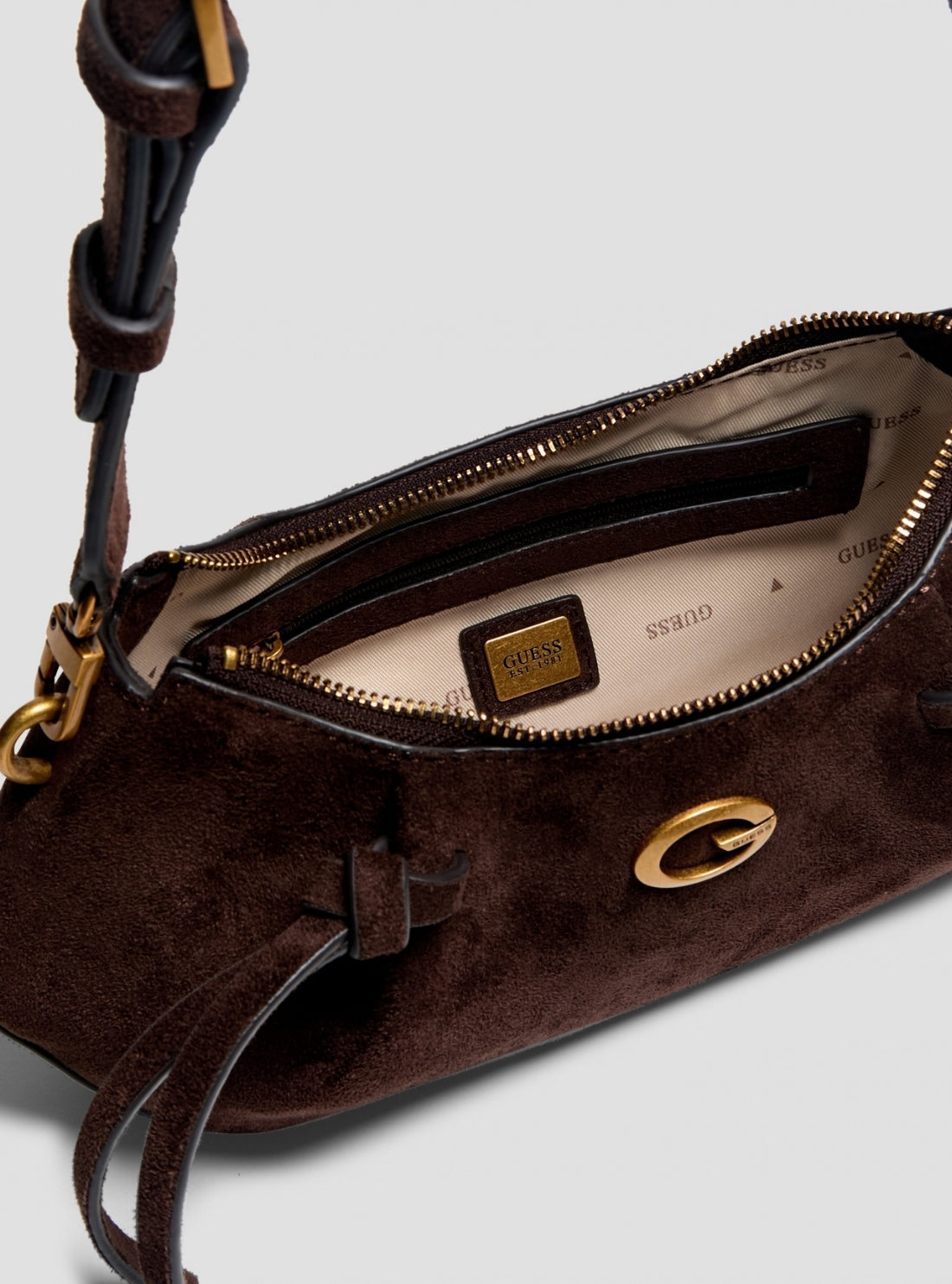 GUESS Womens Espresso Allegra Shoulder Faux-Suede Crossbody Bag SG223717 Inside View