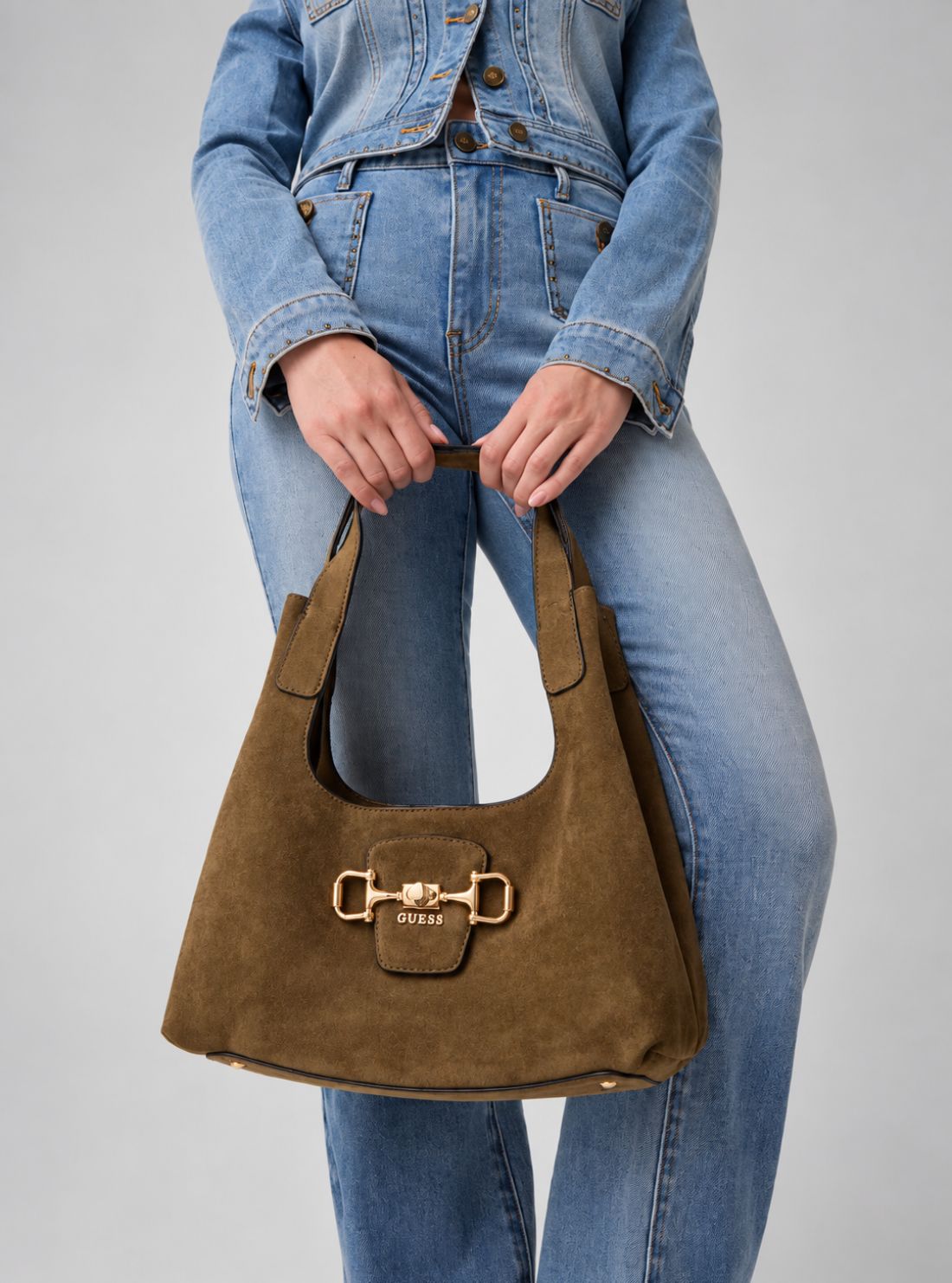 GUESS Womens Olive Sunset Small Hobo Bag SG231401 Model View