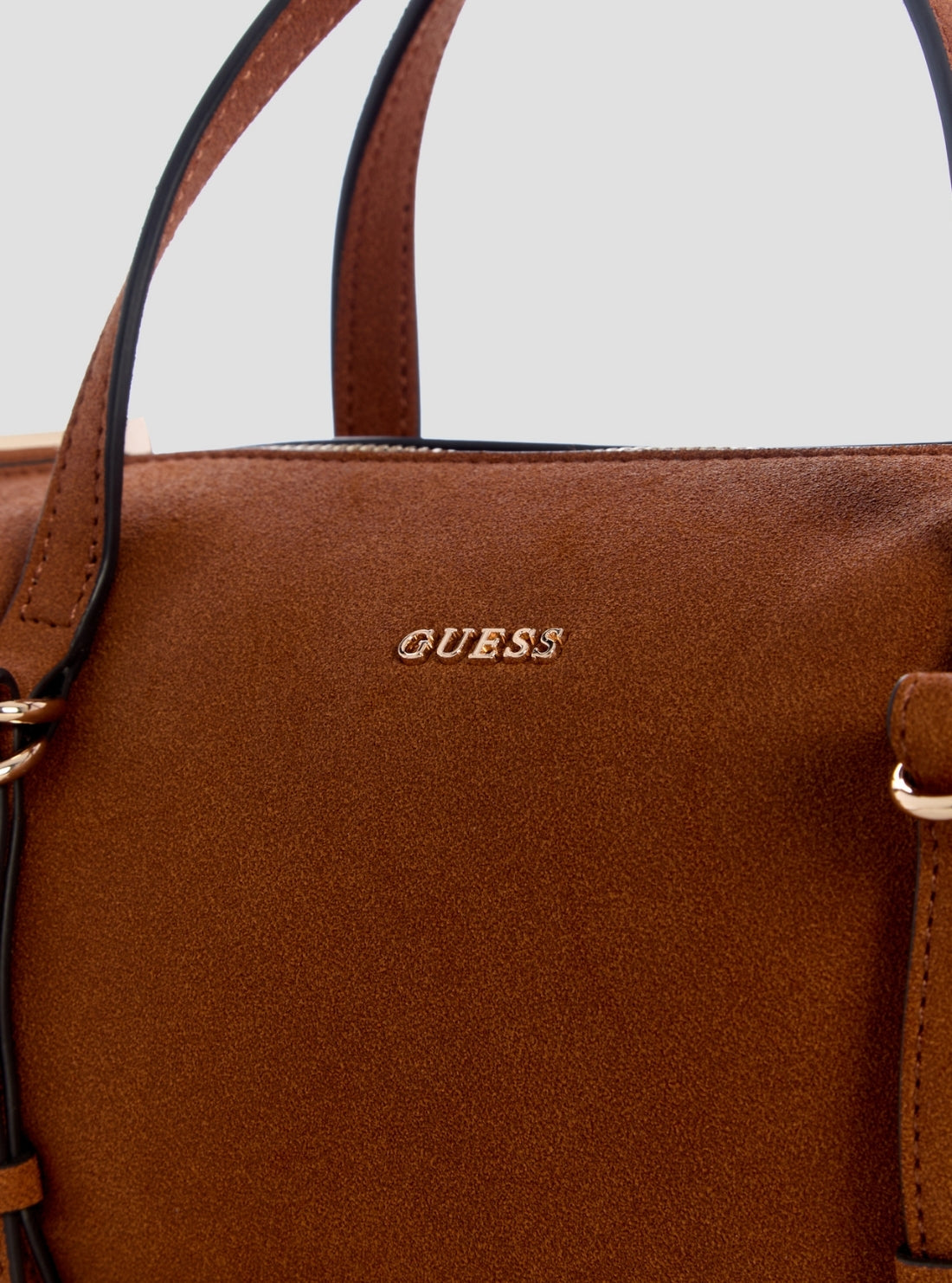 GUESS Womens Brown Taylor Mini Barrel Satchel Faux-Suede Bag SG232576 Detail View