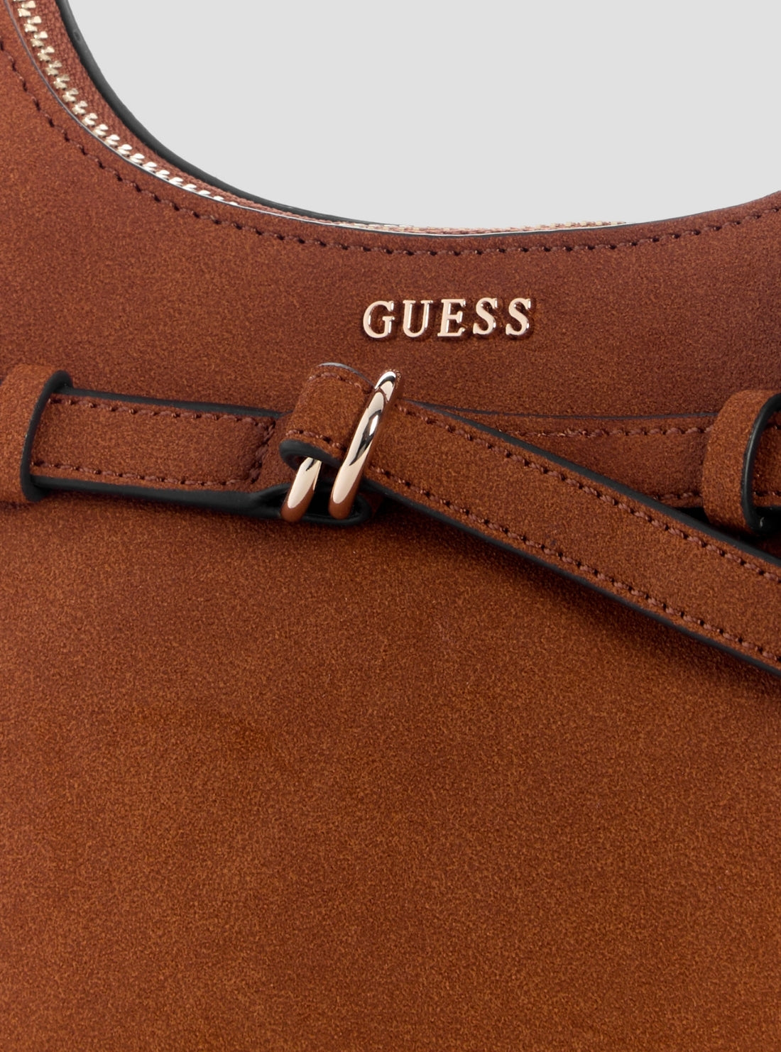 GUESS Womens Brown Taylor Mini Hobo Faux-Suede Bag SG232577 Detail View