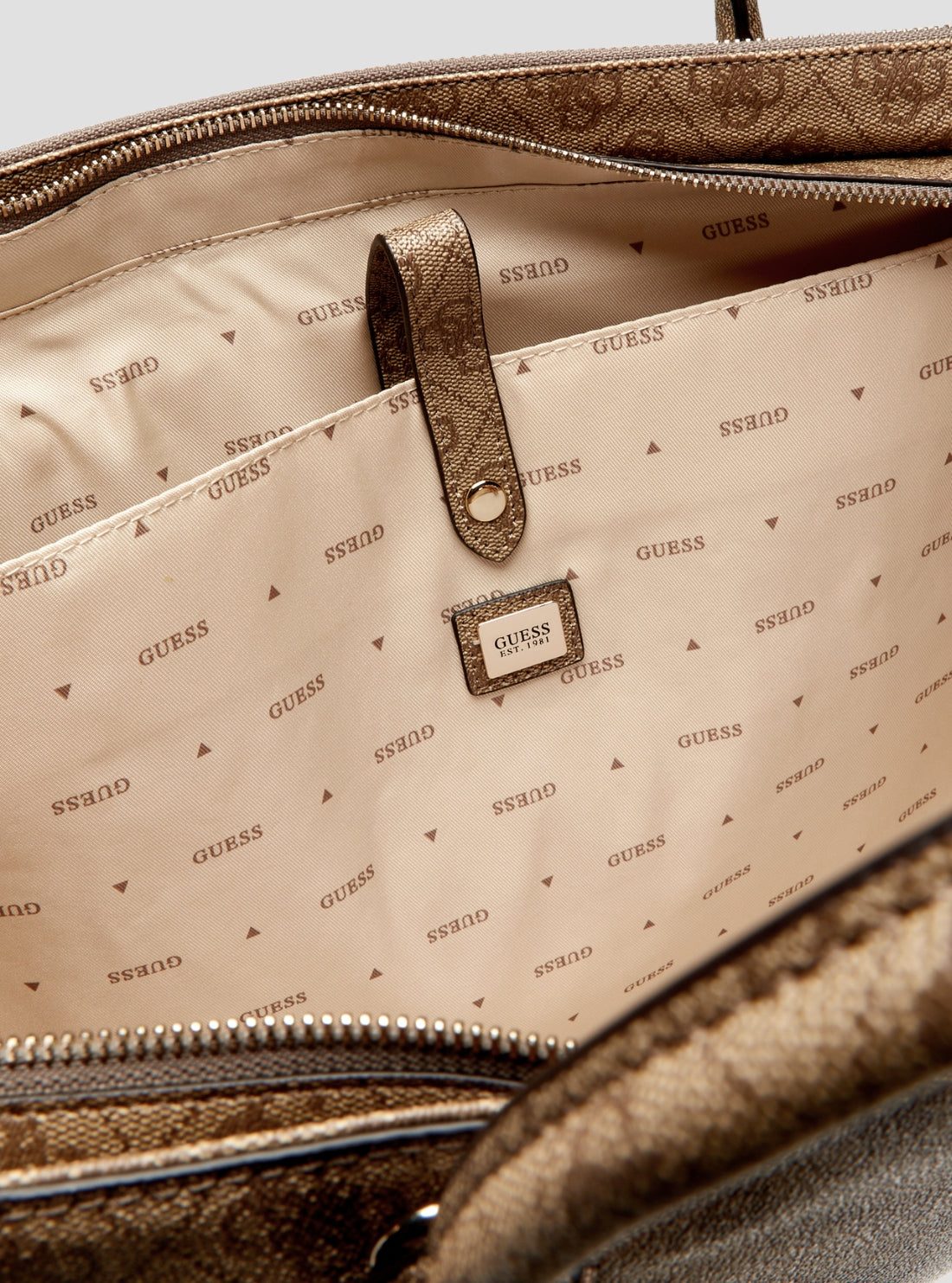 GUESS Womens Brown Logo Marissa Logo Tech Tote Bag SG248224 Inside View