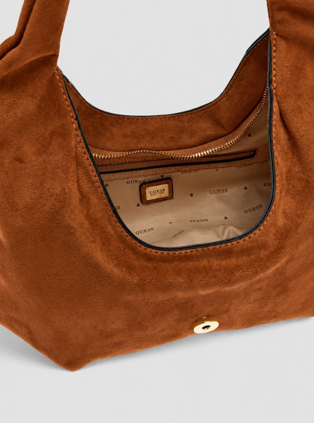 GUESS Womens Tobacco Venice Hobo Faux-Suede Bag SG253402 Inside View