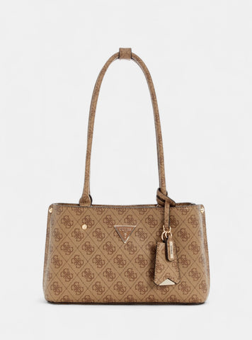 GUESS Womens Brown Logo Meridian Shoulder Satchel Bag SG697409 Front View