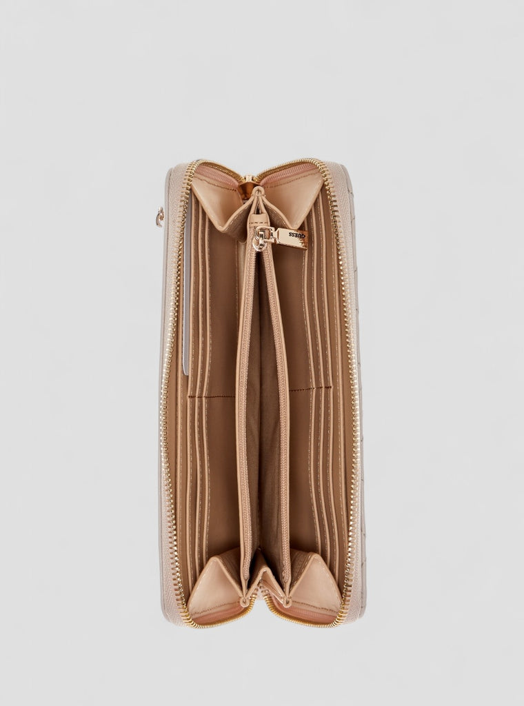 Brown Logo Laurel Large Zip Around Wallet | GUESS