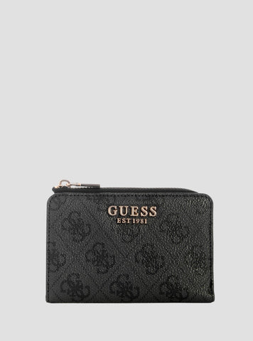 GUESS Womens Black Logo Laurel Zip Around Card Case SG7459156 Front View