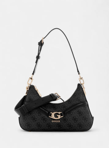 GUESS Womens Black Logo Dea Top Zip Shoulder Bag SG799372 Front View