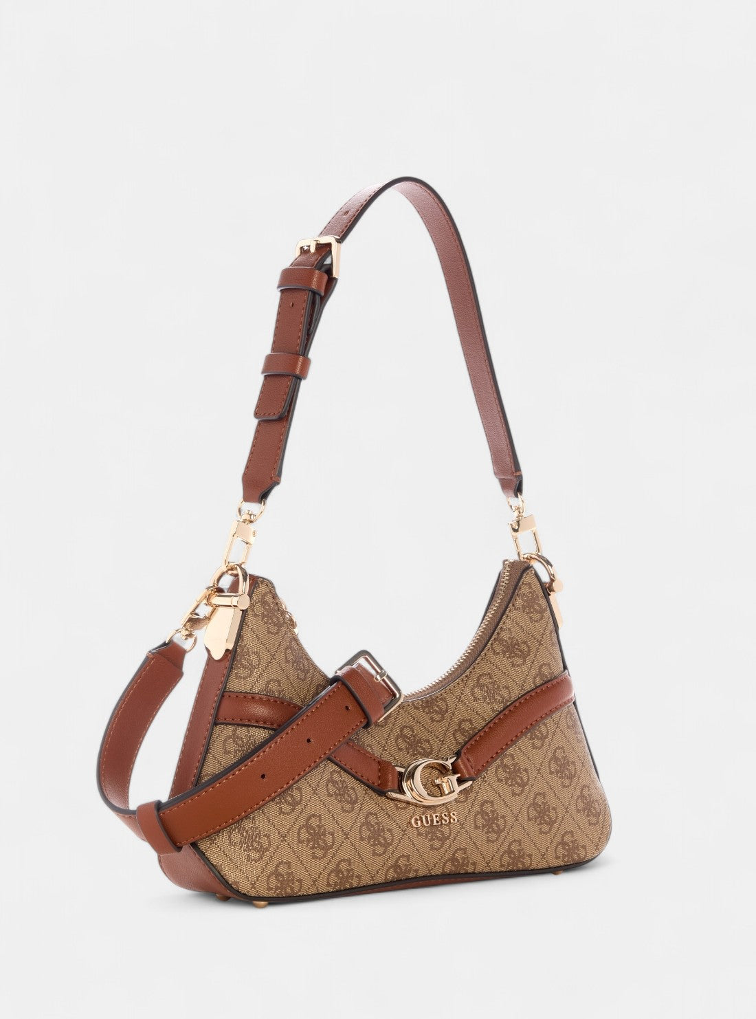 GUESS Womens Brown Logo Dea Top Zip Shoulder Bag SG799372 Front Side View