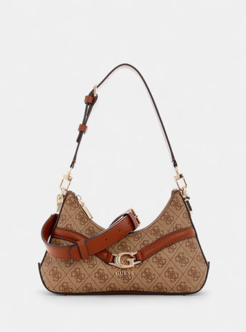 GUESS Womens Brown Logo Dea Top Zip Shoulder Bag SG799372 Front View