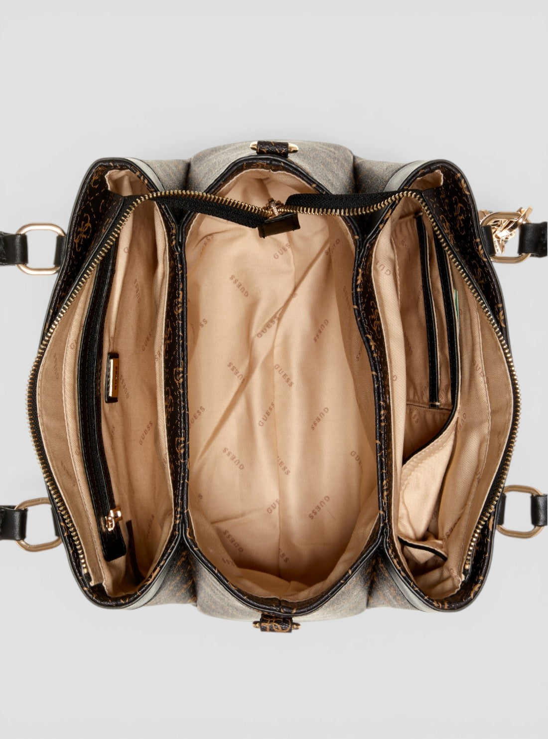 GUESS Womens Brown Multi Kasinta III Compartment Satchel Bag SG840506  Inside View