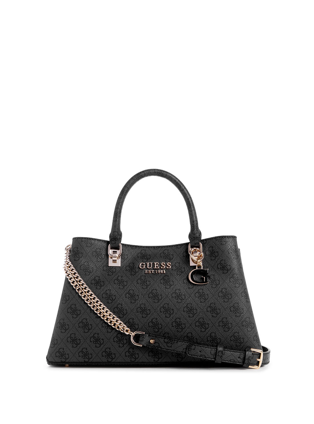 GUESS Black Logo Eliette Girlfriend Satchel Bag front view