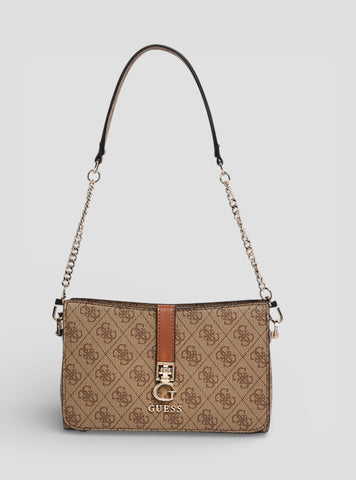 GUESS Handbags Brown Logo Zamira Top Zip Shoulder Bag SG962918 Front View