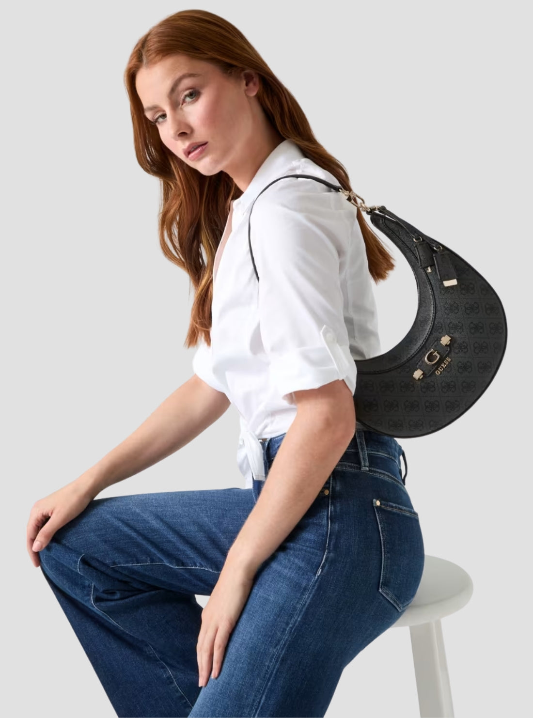 GUESS Womens Black Logo Lindsey Hobo Bag SG974901 Model View