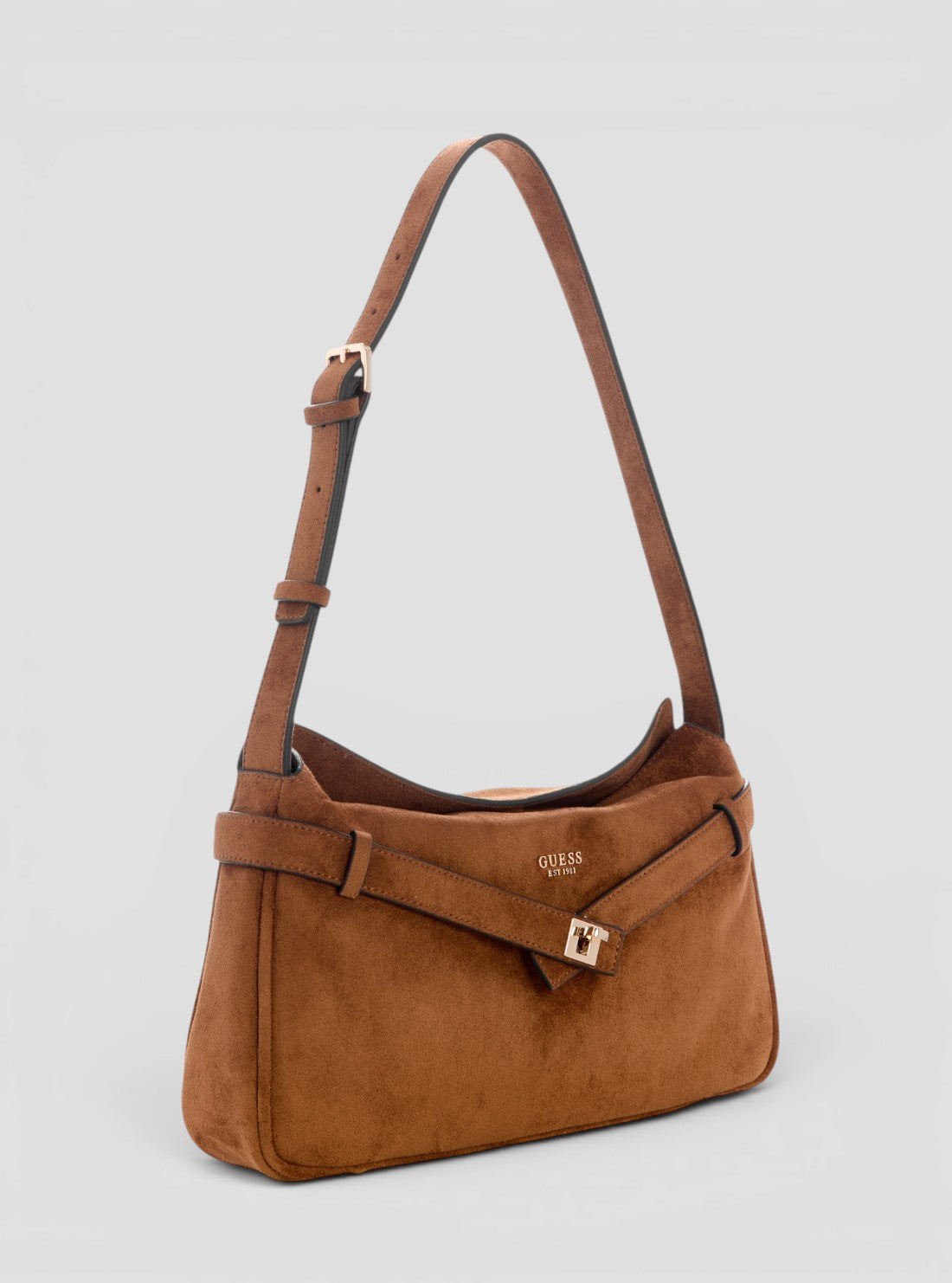 GUESS Womens Cognac Ella Faux-Suede Shoulder Bag SG975418 Side View