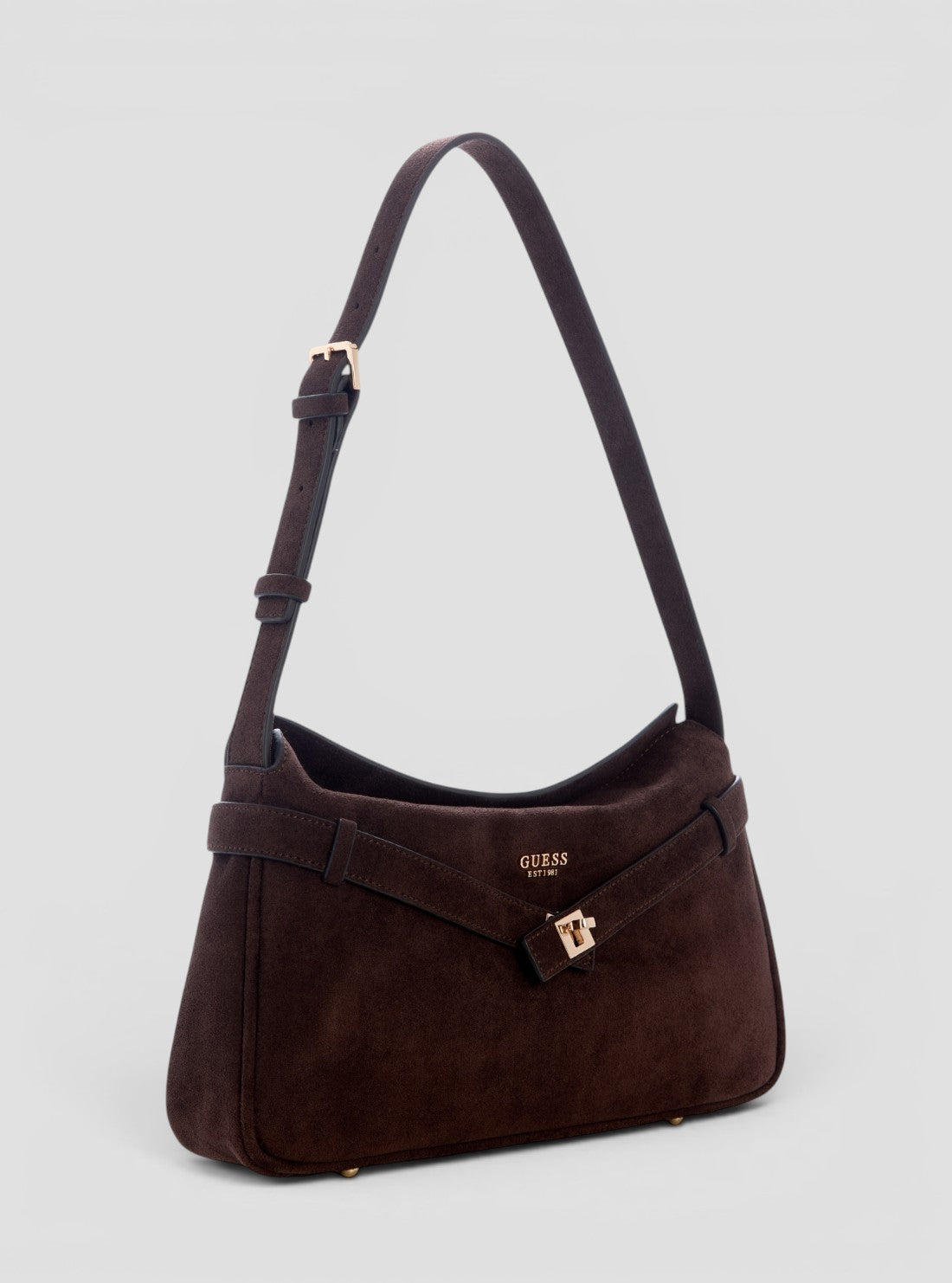 GUESS Womens Espresso Ella Faux-Suede Shoulder Bag SG975418 Side View